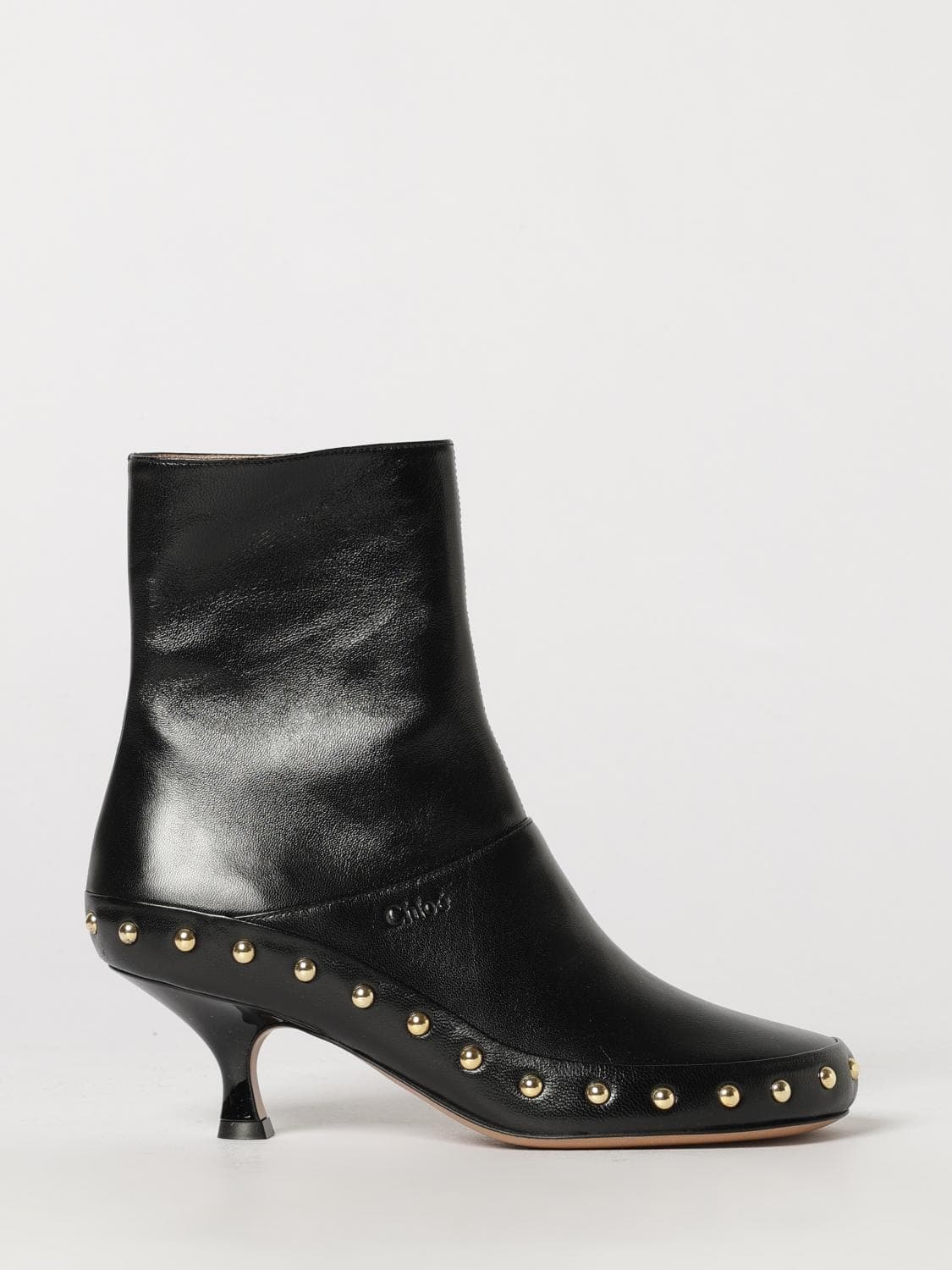 Chloé Junie Calfskin Ankle Boots with Studs and Stiletto Heel