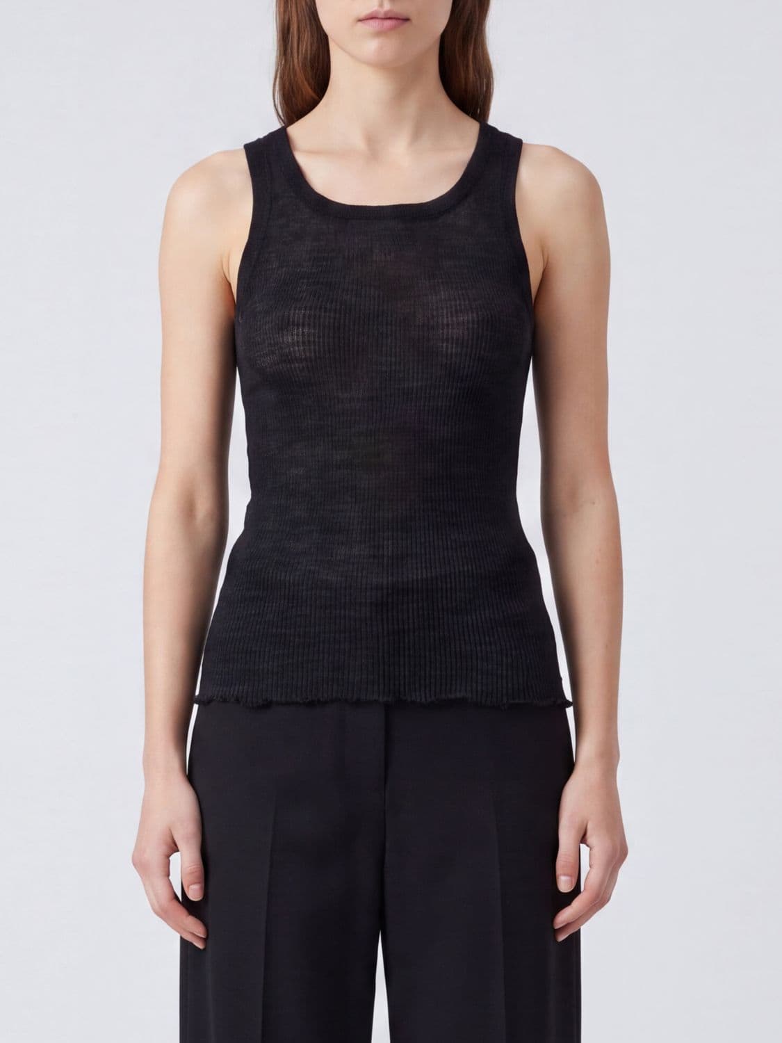Maison Margiela Sleeveless Wool U-Neck Slim Fit Top