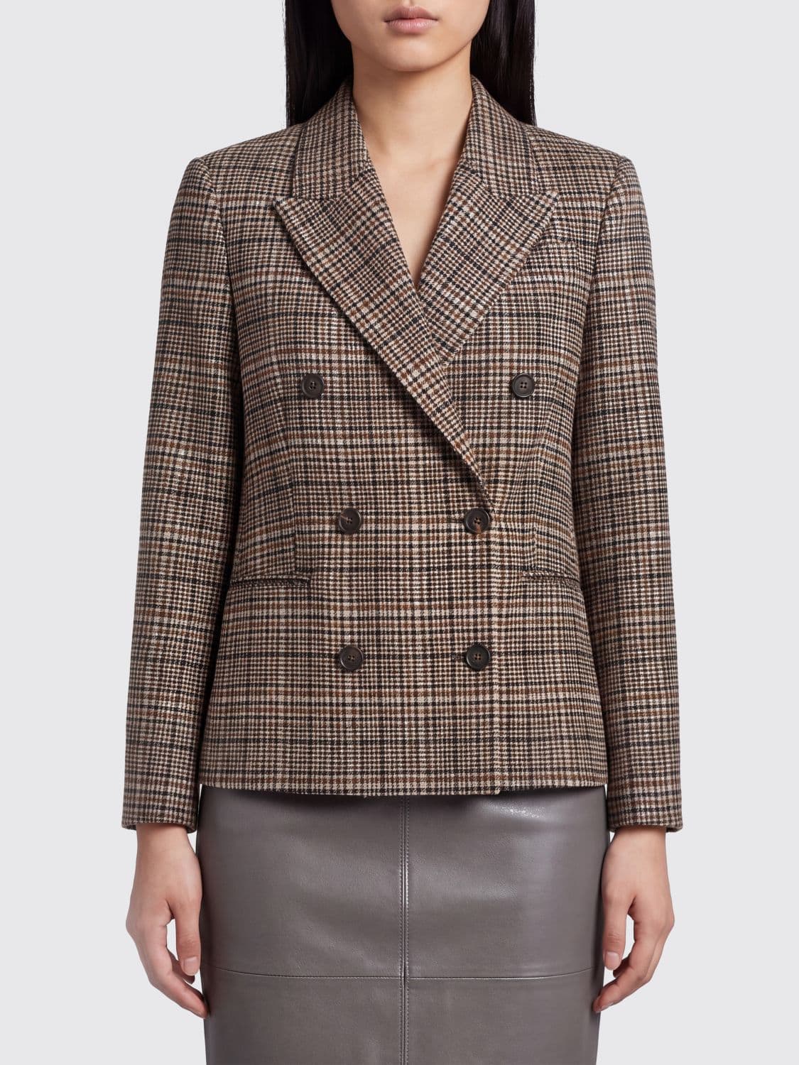 Brunello Cucinelli Prince of Wales Wool Double-Breasted Blazer