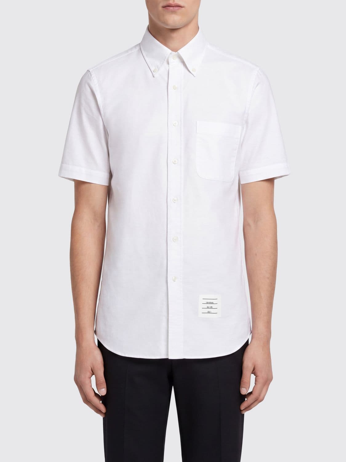 Thom Browne Short-Sleeved Cotton Shirt with Button-Down Collar