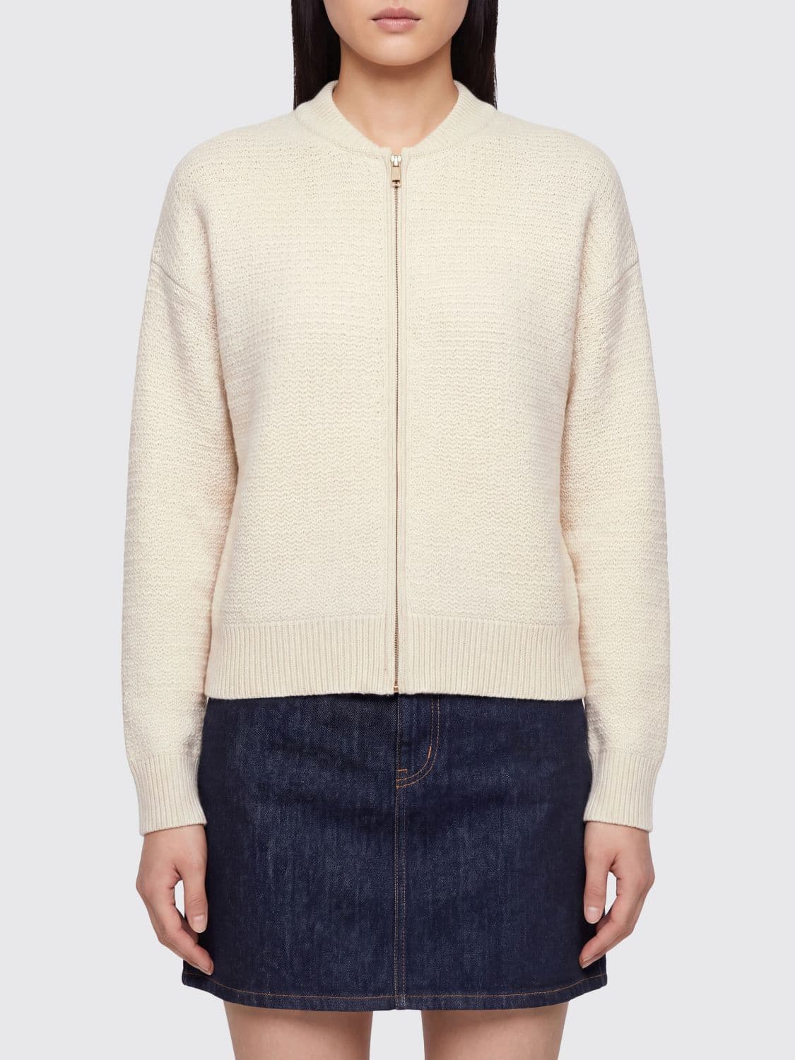 Fabiana Filippi Zip-Up Cardigan in Wool Blend with a Bomber-Style Collar