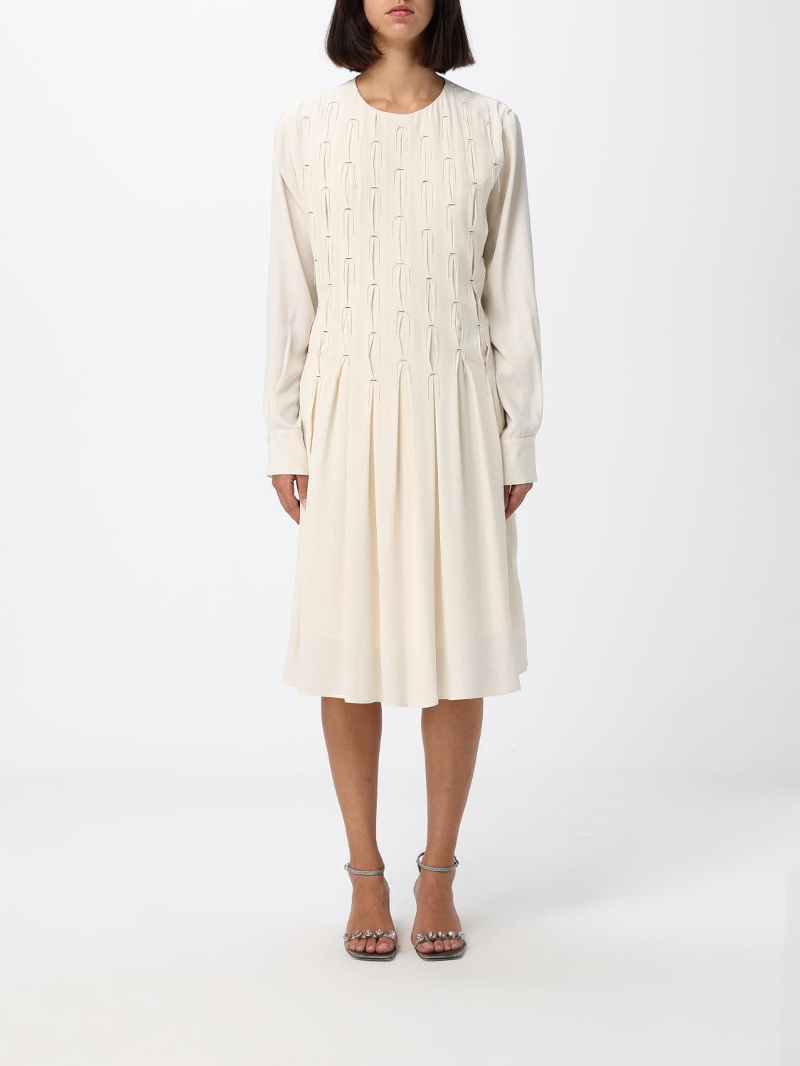 Fabiana Filippi A-Line Crêpe de Chine Midi Dress with Plastron