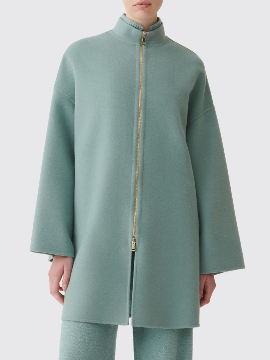 Fabiana Filippi Knee-Length Single-Breasted Coat in Pure Virgin Wool with Zip