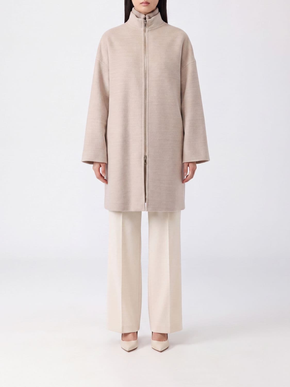 Fabiana Filippi Knee-Length Single-Breasted Coat in Pure Virgin Wool with Zip