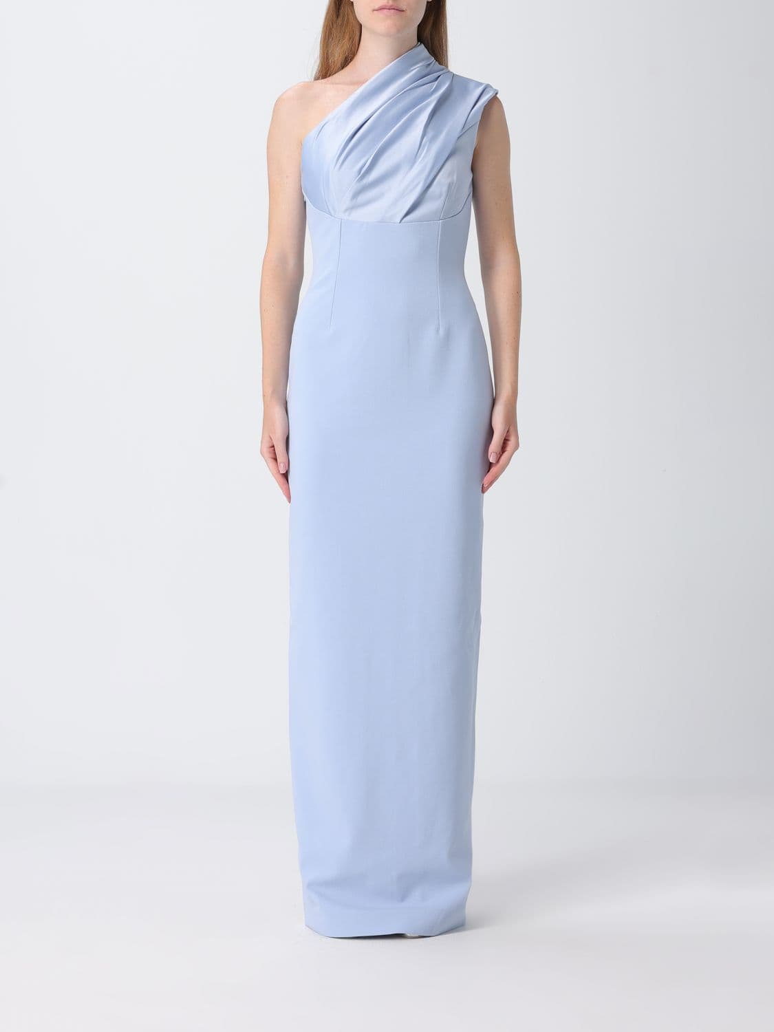 Solace London One-Shoulder Satin Long Gown with Back Slit
