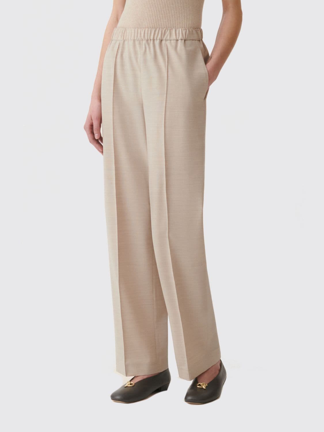 Fabiana Filippi Slim Fit Wool Blend Skinny Trousers with Monile Detail