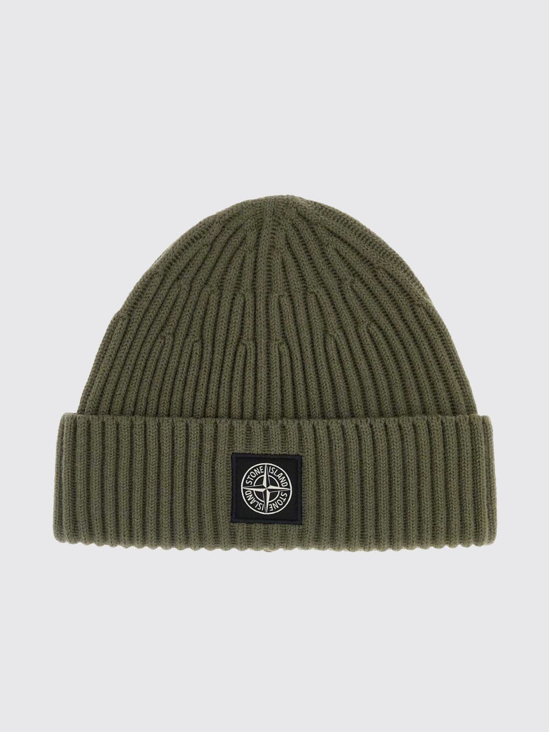 Stone Island Ribbed RWS Virgin Wool Beanie Hat with Compass Logo Patch