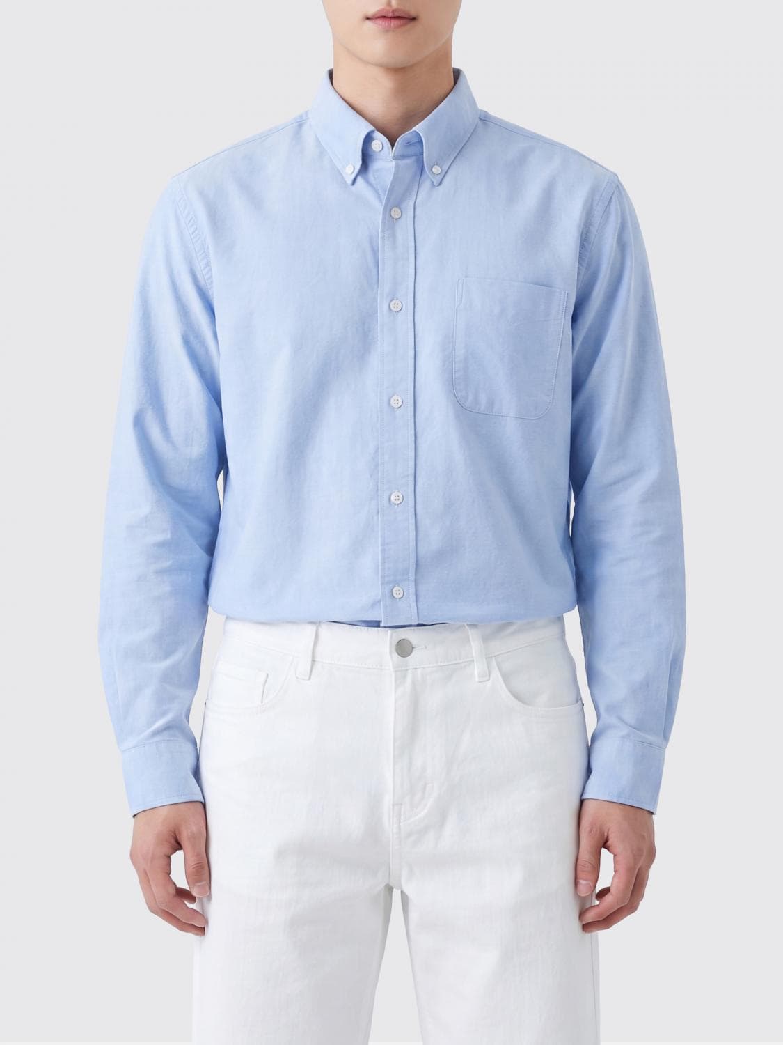 Sebago Long-Sleeve Cotton Shirt with Button-Down Collar and Patch Pocket