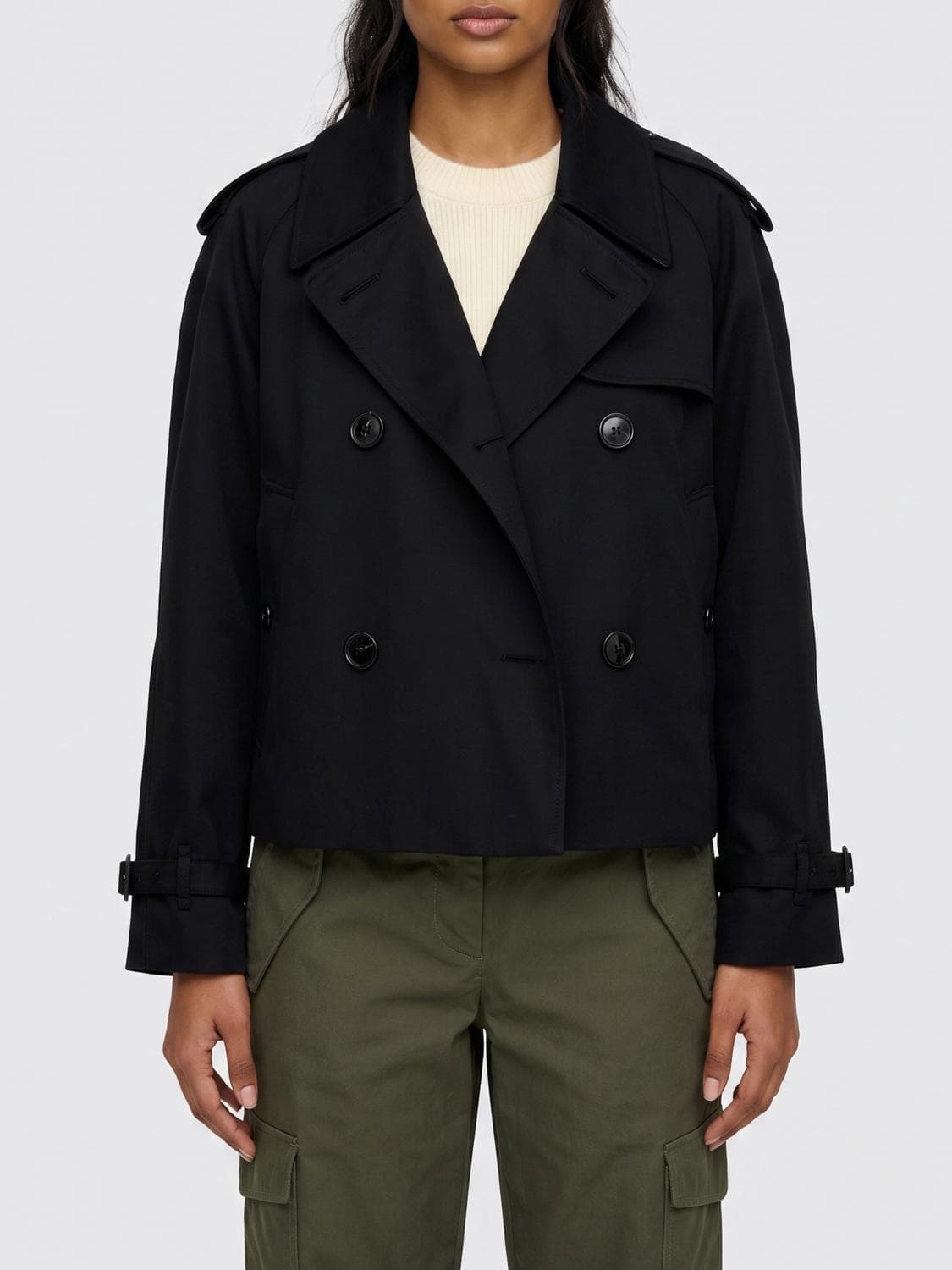 Burberry Cropped Double-Breasted Trench Coat in Cotton with Epaulettes · 6