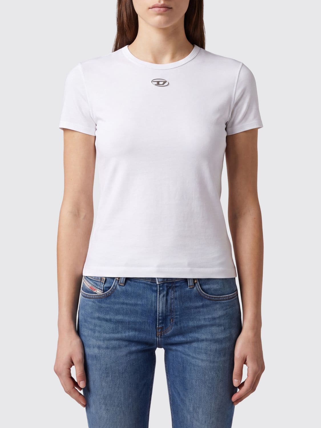 Diesel Slim Fit Cotton T-Shirt with Contrasting Oval D Logo