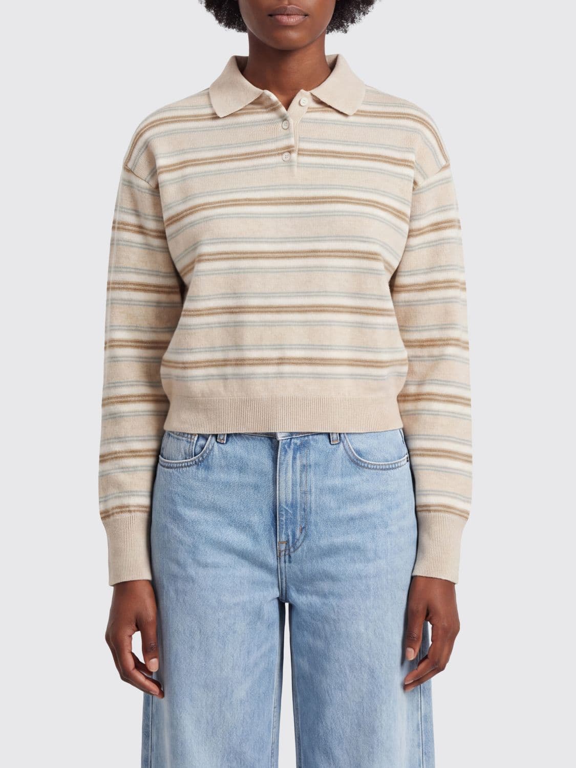 Guest In Residence Striped Cashmere Long-Sleeve Slim Fit Polo Jumper