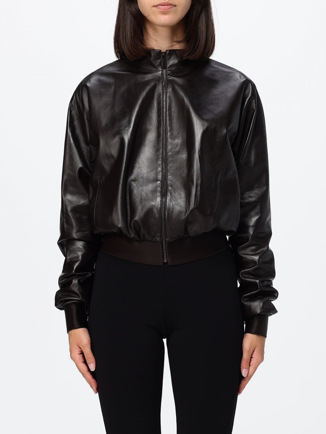 Gucci Nappa Leather Bomber Jacket with High Collar and Zip Closure