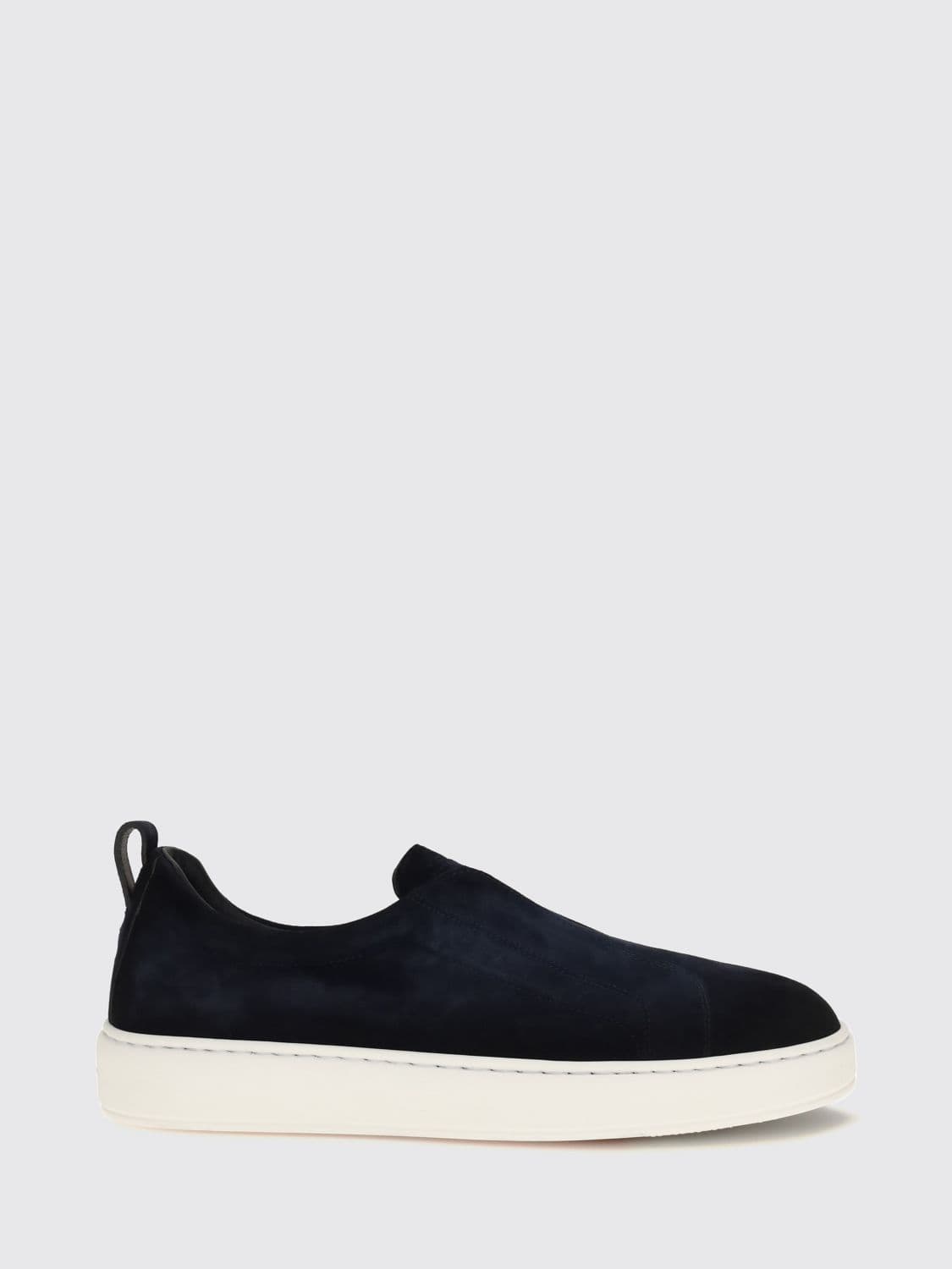 Santoni Victory Suede Calfskin Slip-On Sneakers with Elasticized Inserts