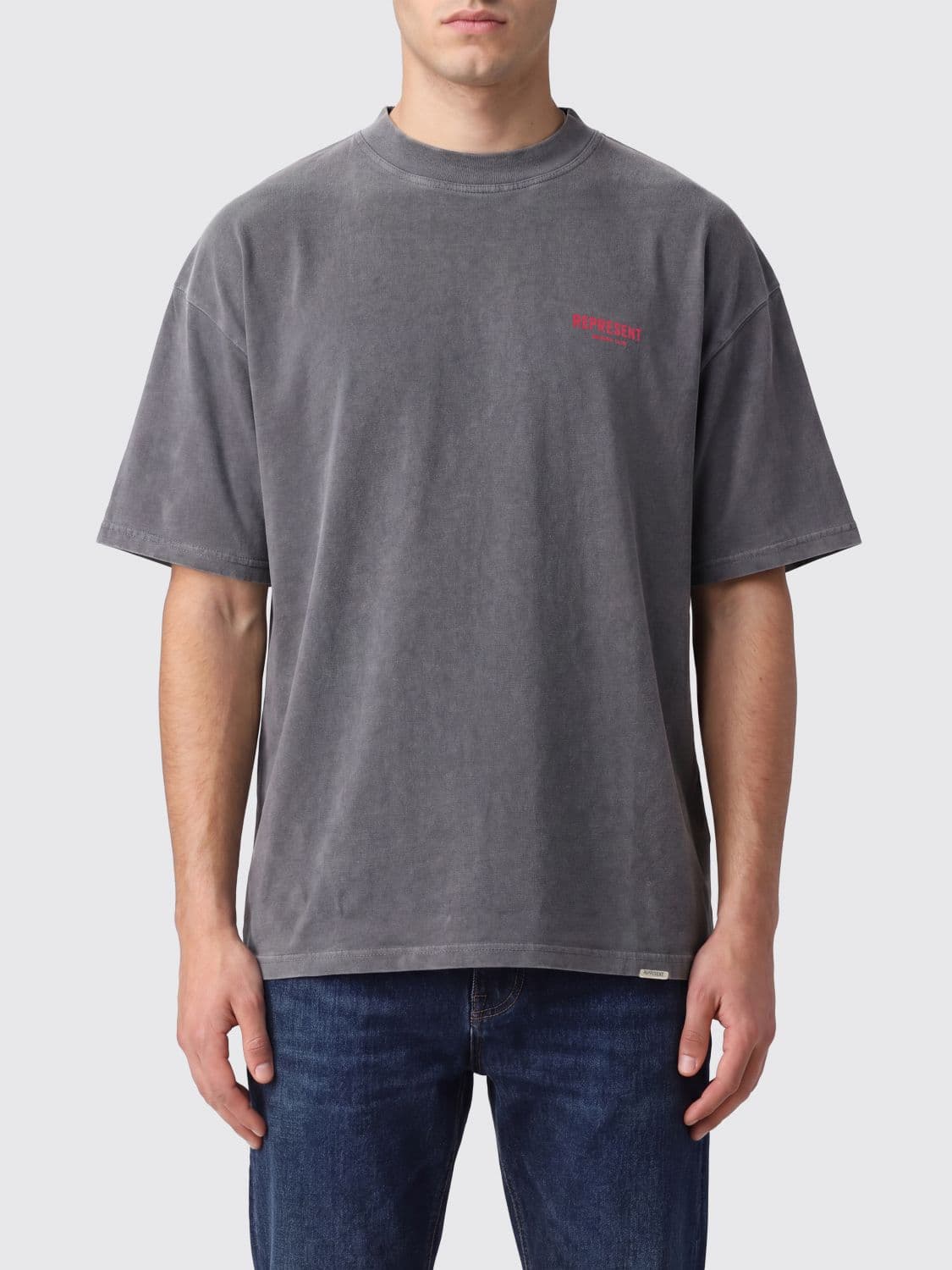 Represent Crew Neck Cotton T-Shirt with Contrast Logo