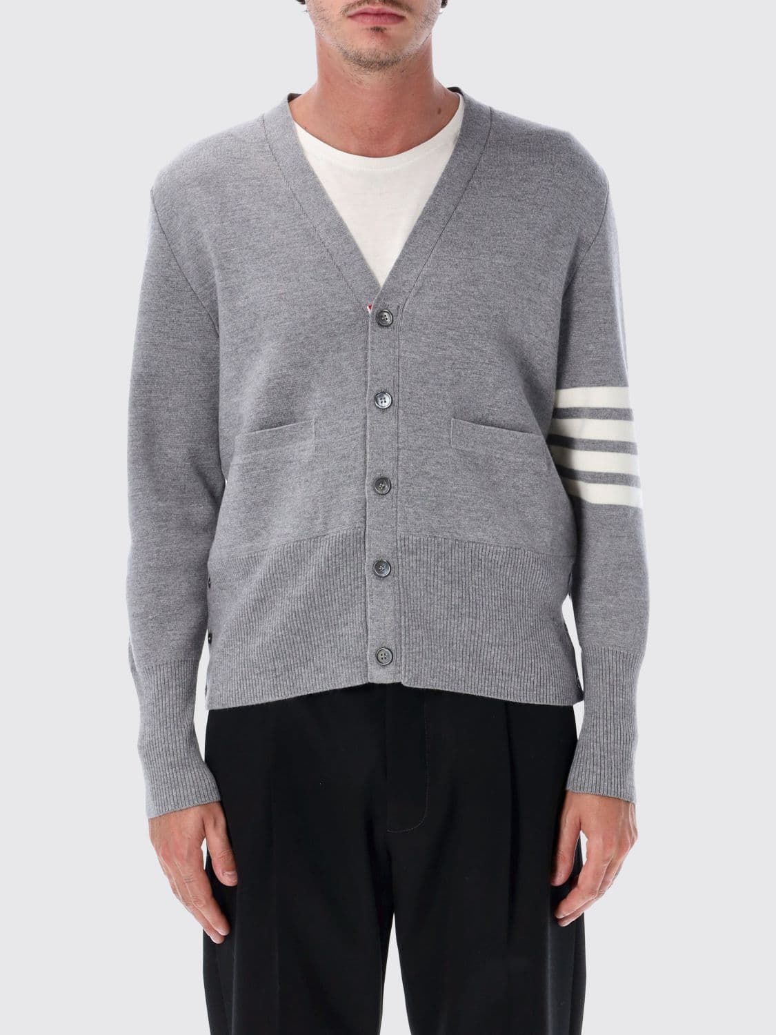 Thom Browne 4-Bar V-Neck Virgin Wool Cardigan