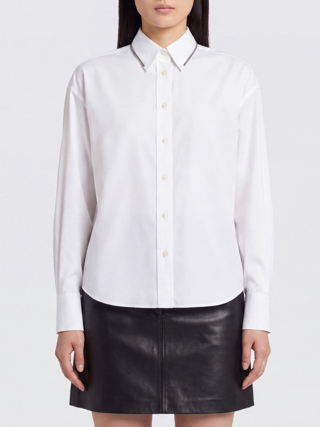 Brunello Cucinelli Cotton Shirt with Patch Pocket and Monili Embroidery