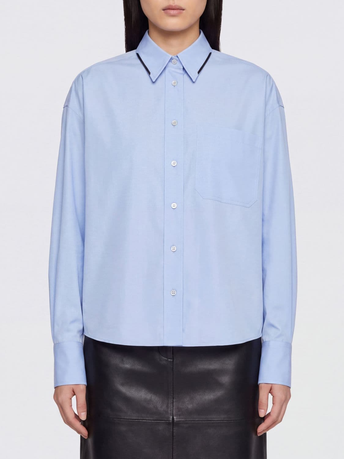 Brunello Cucinelli Cotton Shirt with Patch Pocket and Monili Embroidery