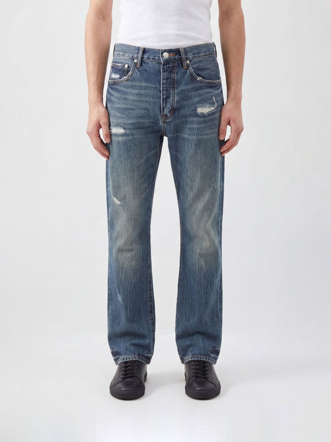 Purple Mid-Rise Slim Fit Skinny Jeans in Distressed Cotton Denim