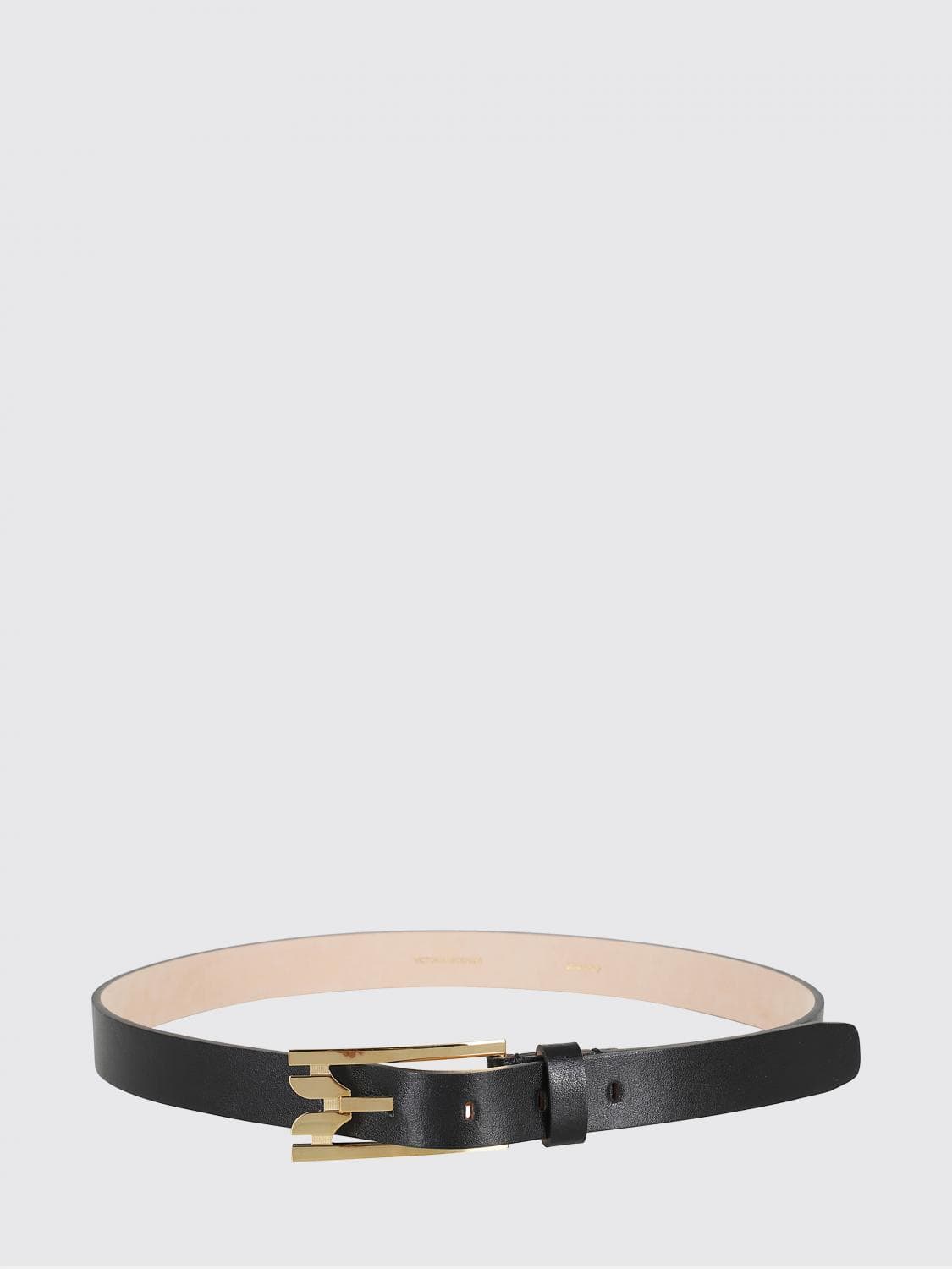 Victoria Victoria Beckham Smooth Calfskin Leather Belt with Monogram Buckle