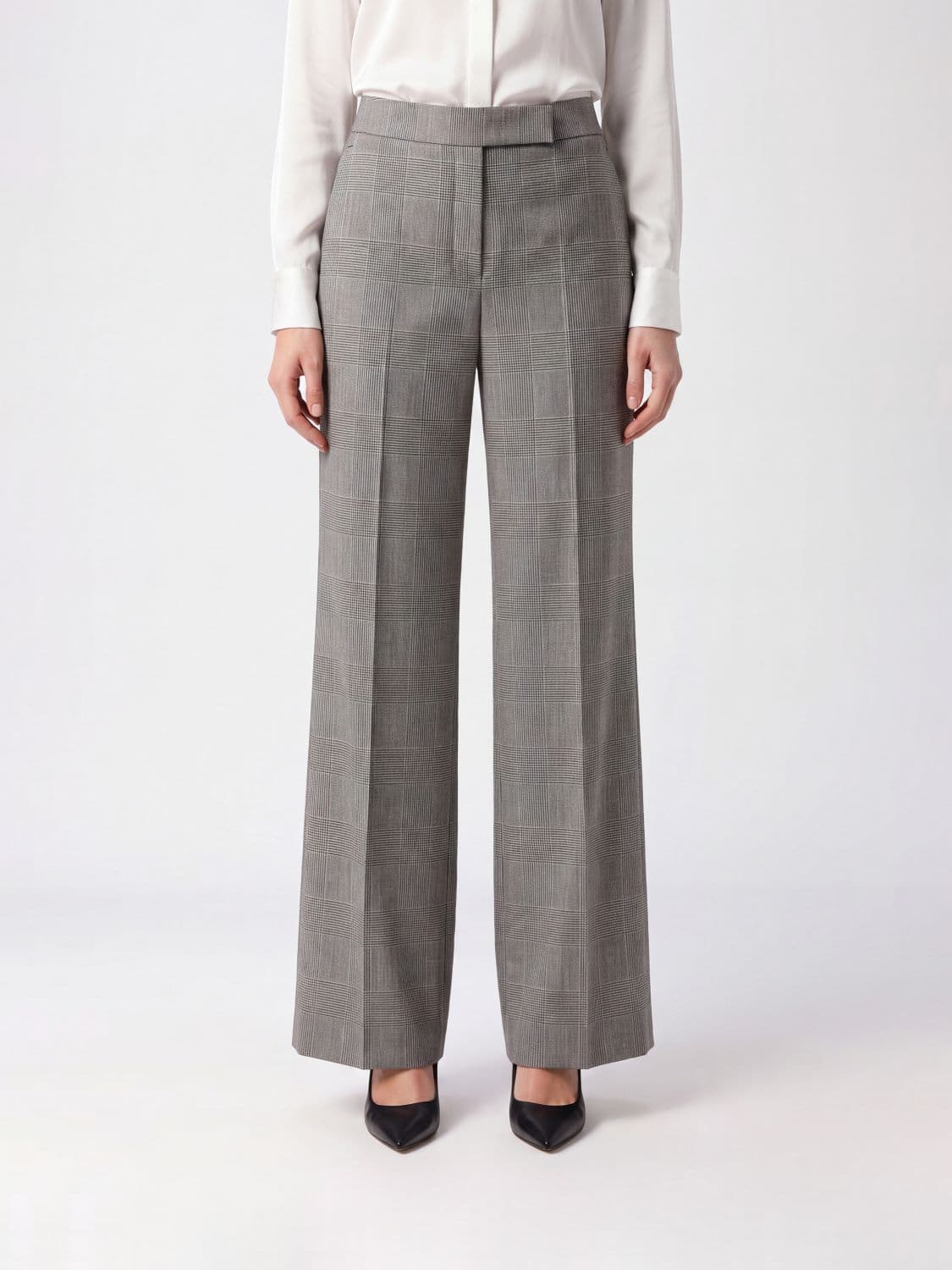 Max Mara Prince of Wales Check Wool Flare Trousers
