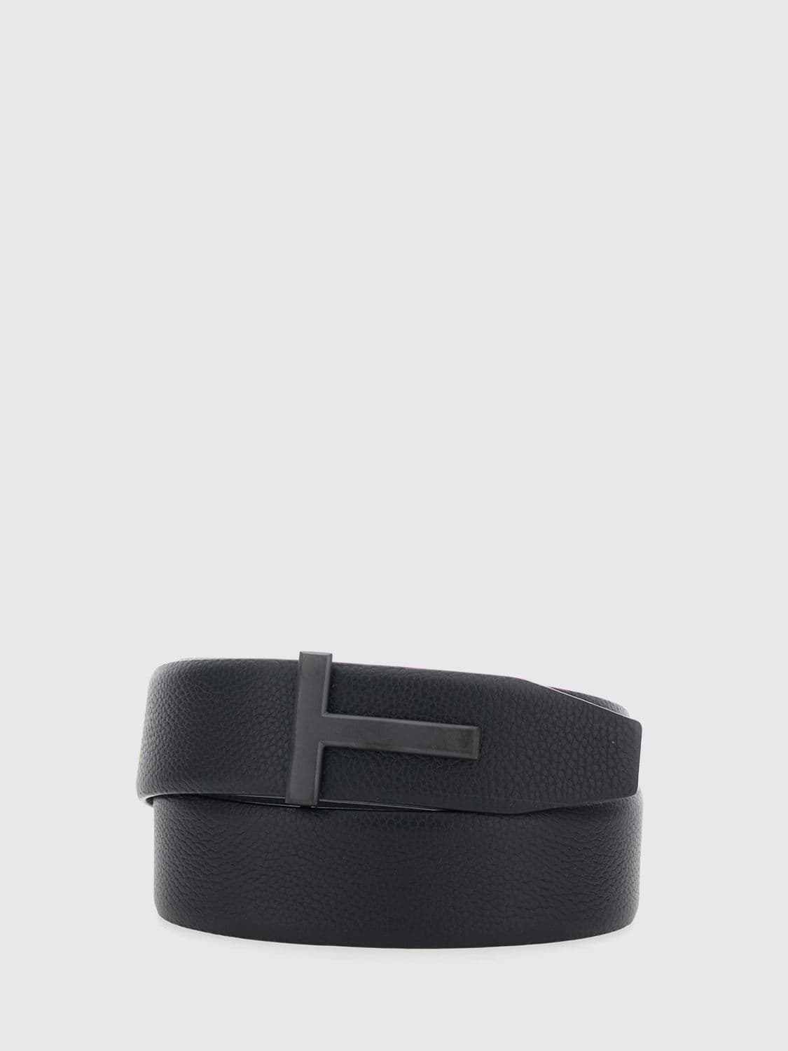 Tom Ford Reversible Grained Leather Belt with Monogram Buckle