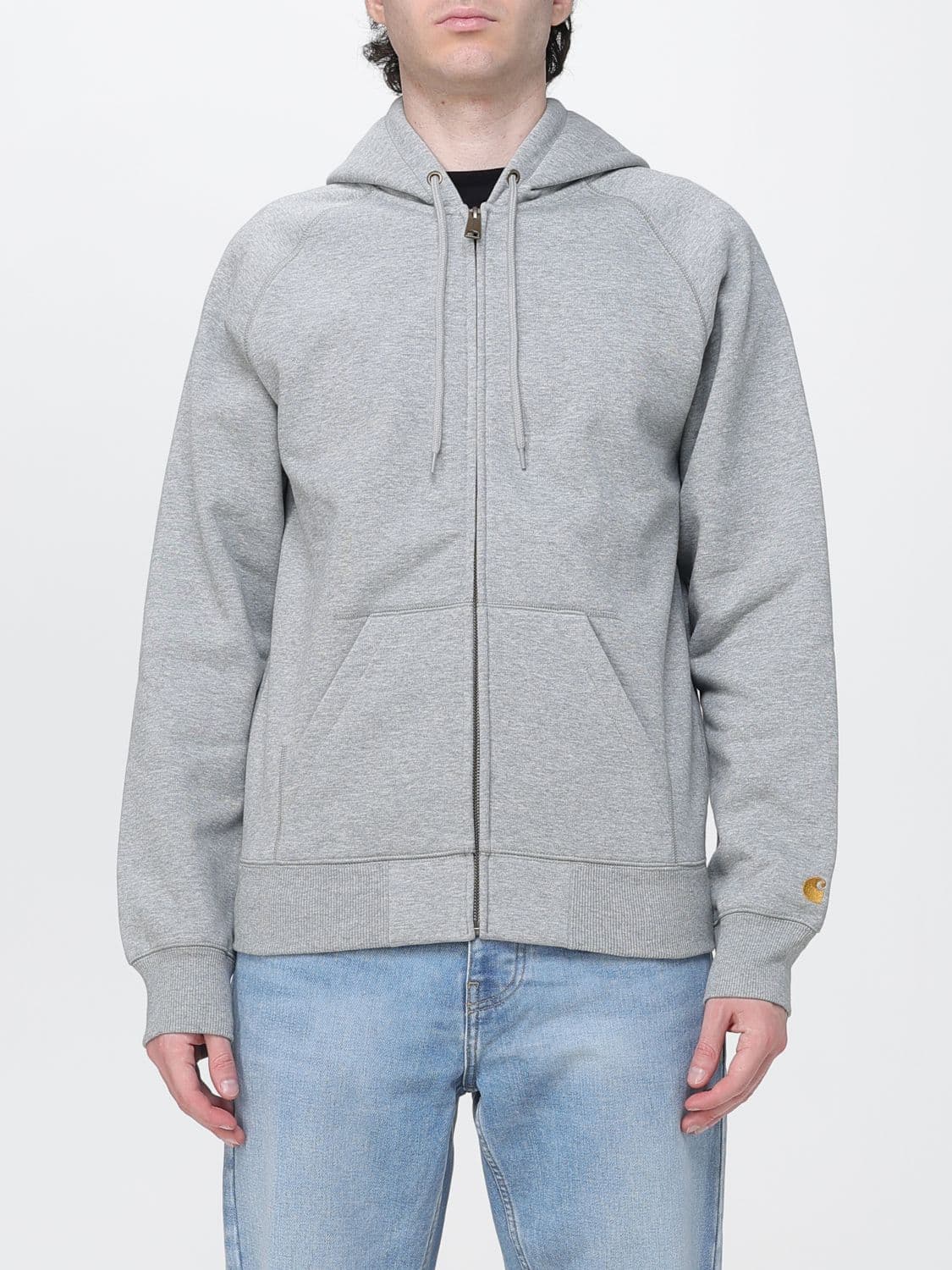 Carhartt Wip Relaxed Fit Cotton Zip-Up Hoodie with Drawstring and Welt Pockets
