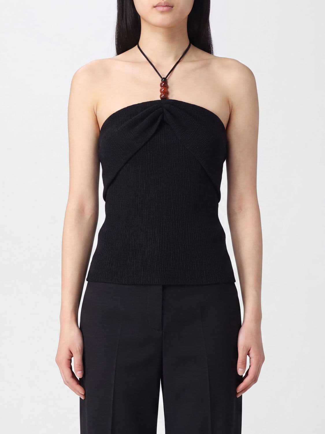 Magda Butrym Slim Fit Beaded X-Neck Top with Thin Straps · 36