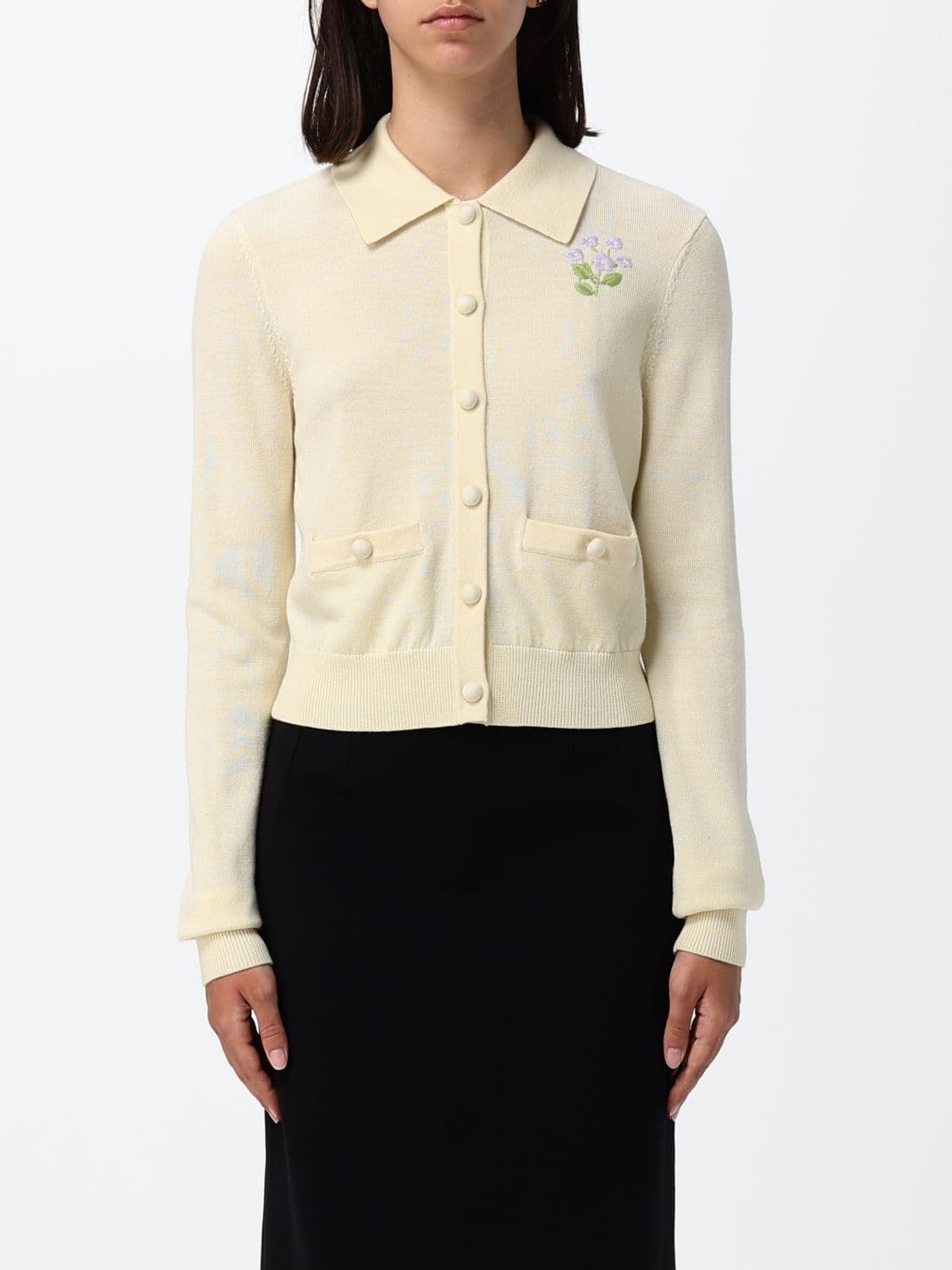 Self-Portrait Floral Embroidered Wool and Silk Knit Cardigan