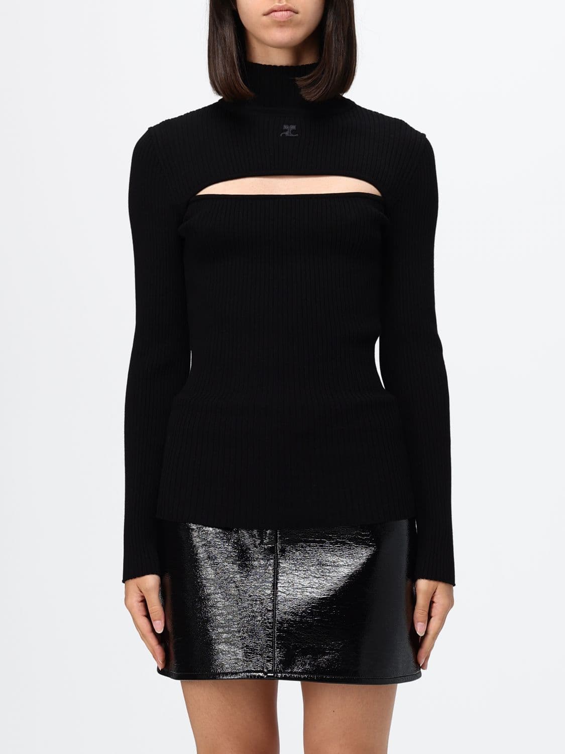 Courrèges Mock Neck Stretch-Viscose Jumper with Cut-Out Detail