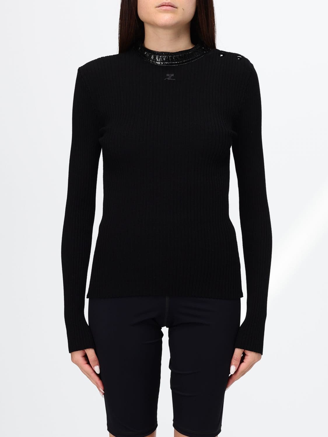 Courrèges Slim Fit Long-Sleeved Ribbed Sweater in Viscose Jersey