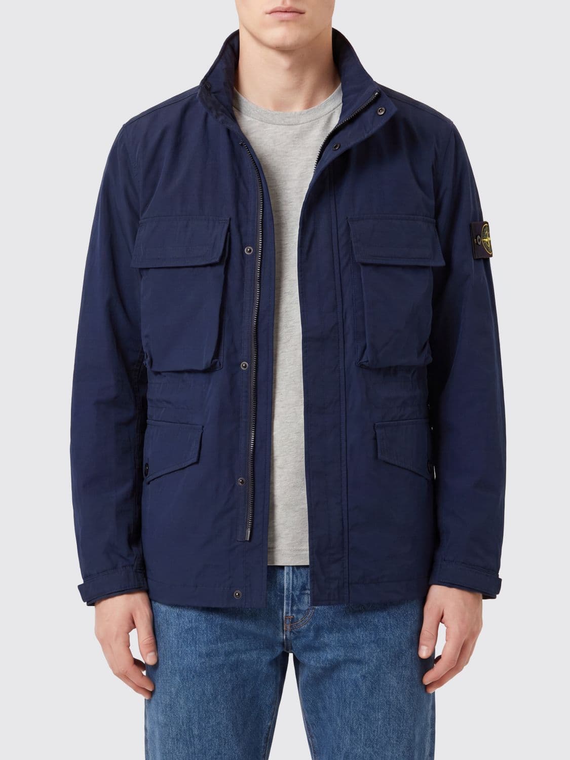 Stone Island High Neck Windbreaker Jacket in Water-Repellent Twill · M