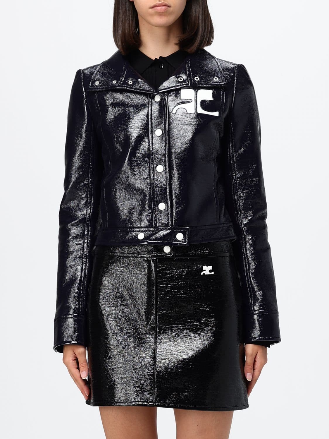 Courrèges Slim Fit Cropped Coated Cotton Jacket with Logo · 34