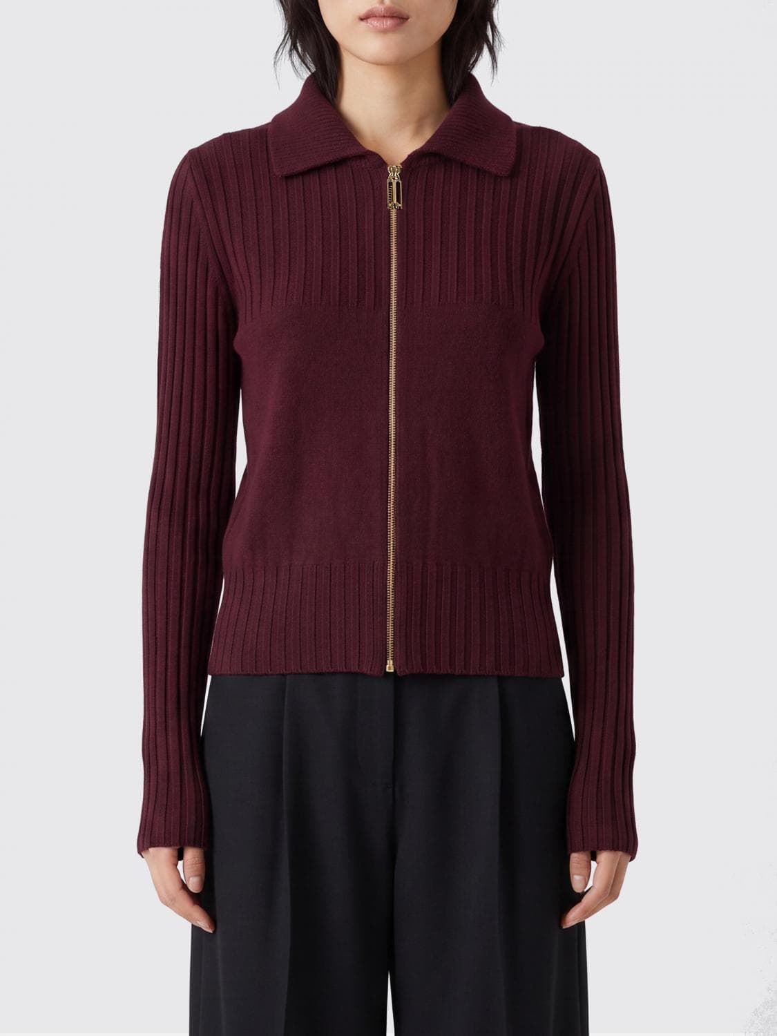 Victoria Victoria Beckham Ribbed Wool and Cashmere Cardigan with Zip