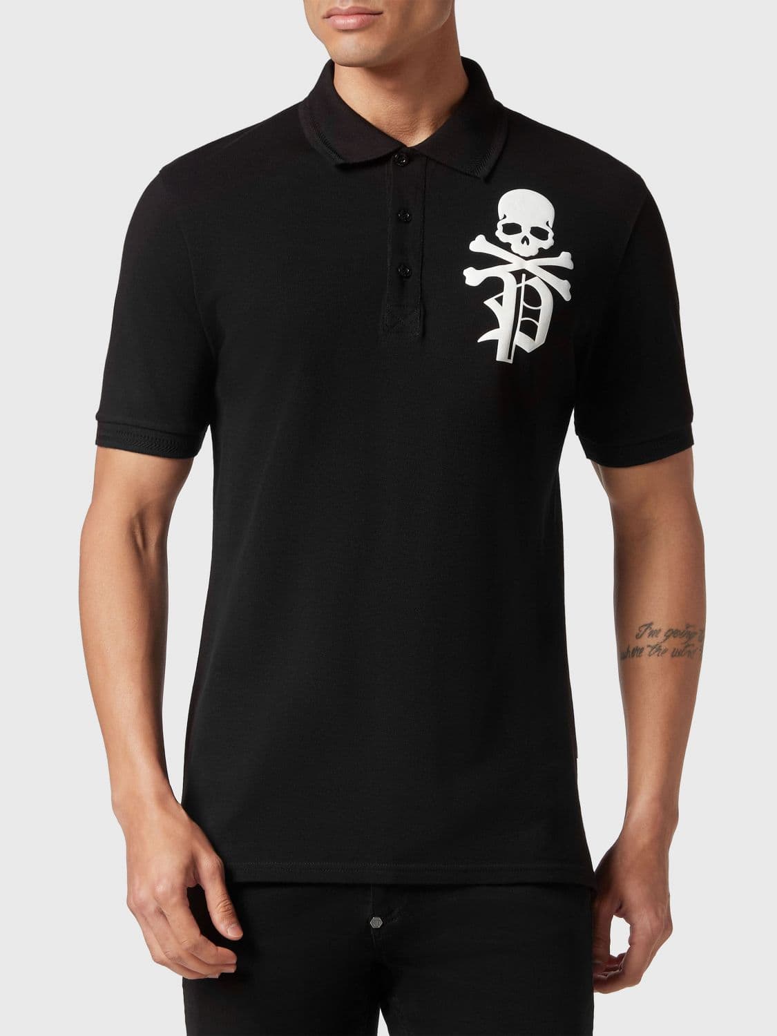 Philipp Plein Short-Sleeve Cotton Polo Shirt with Skull Print and Logo