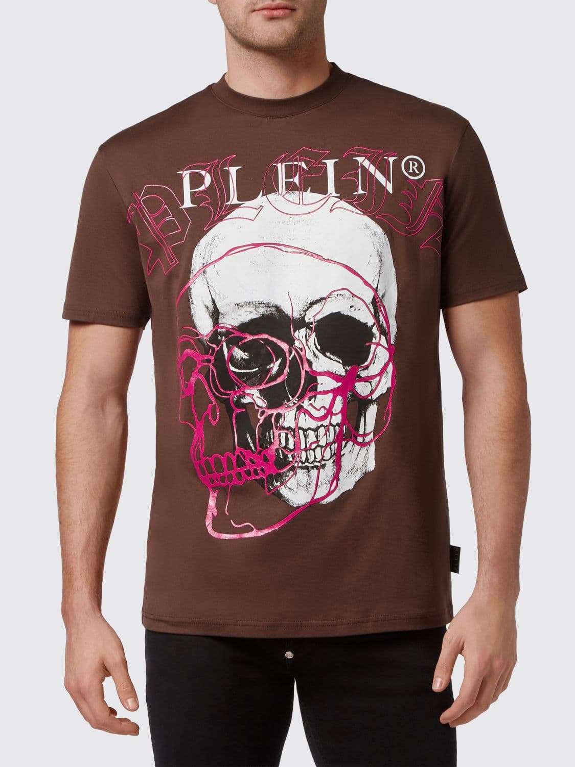 Philipp Plein Cotton Crewneck T-shirt with Skull Print and Contrast Logo
