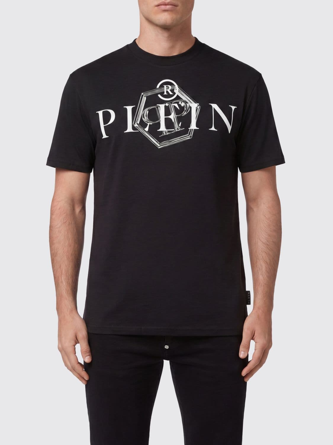 Philipp Plein Cotton T-Shirt with Crew Neck and Contrasting Logo Print