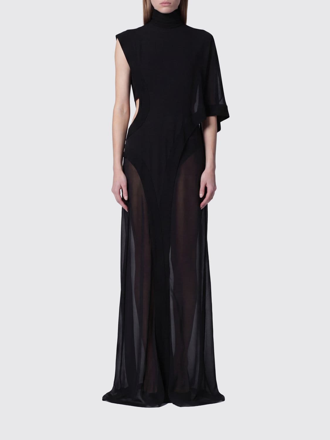 Francesco Murano One-Shoulder Silk Evening Gown with Turtleneck Collar