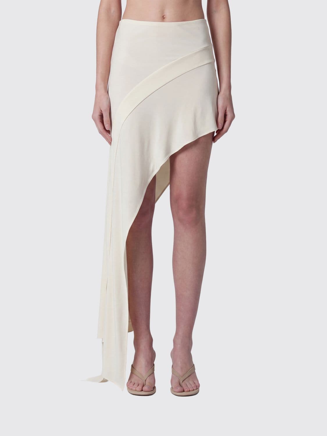 Francesco Murano Long Asymmetrical Skirt in Viscose with a Low-Rise Elastic Waist
