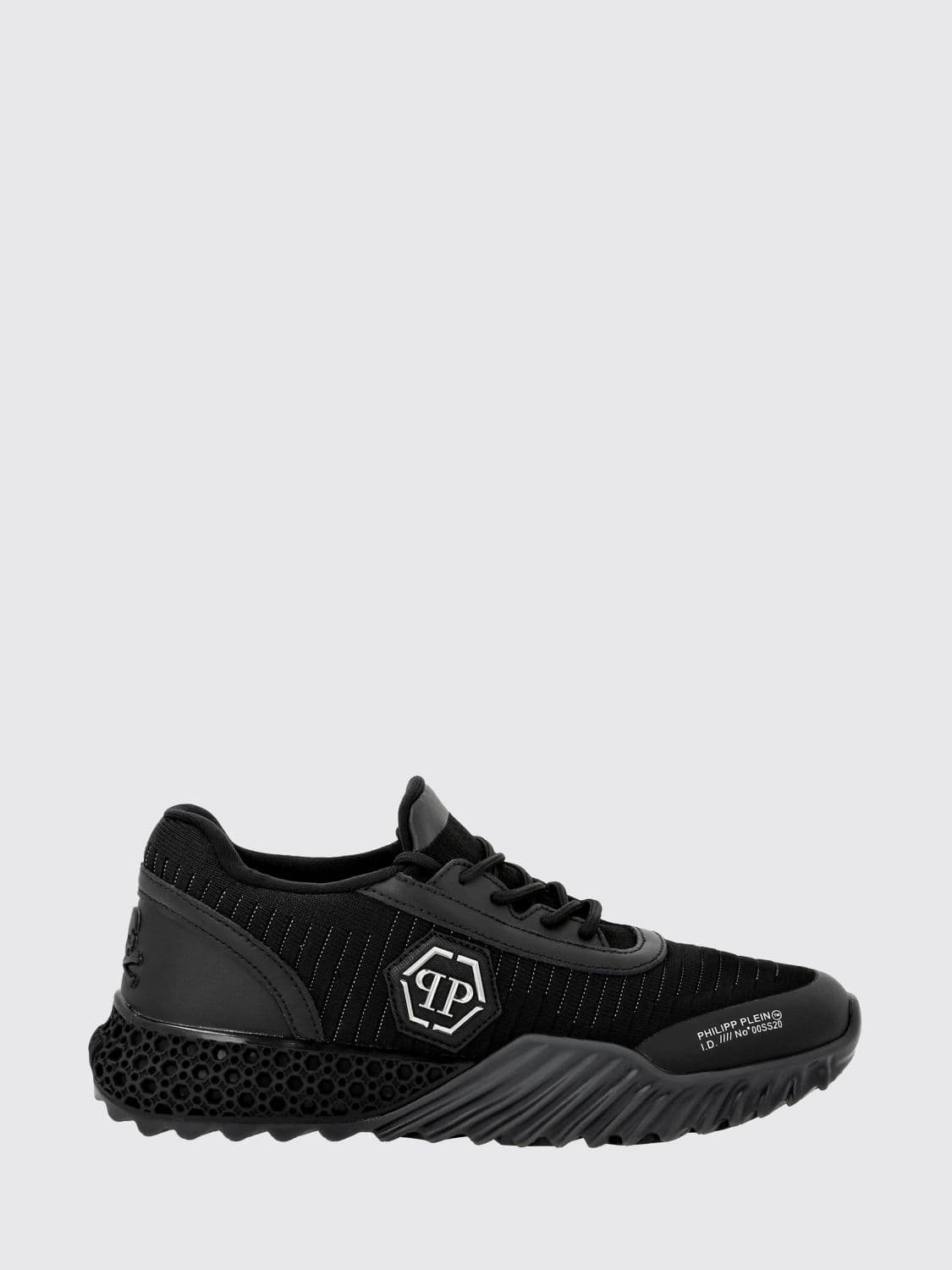 Philipp Plein Hexagon Runner Low-Top Sneakers in Leather and Knit with Monogram