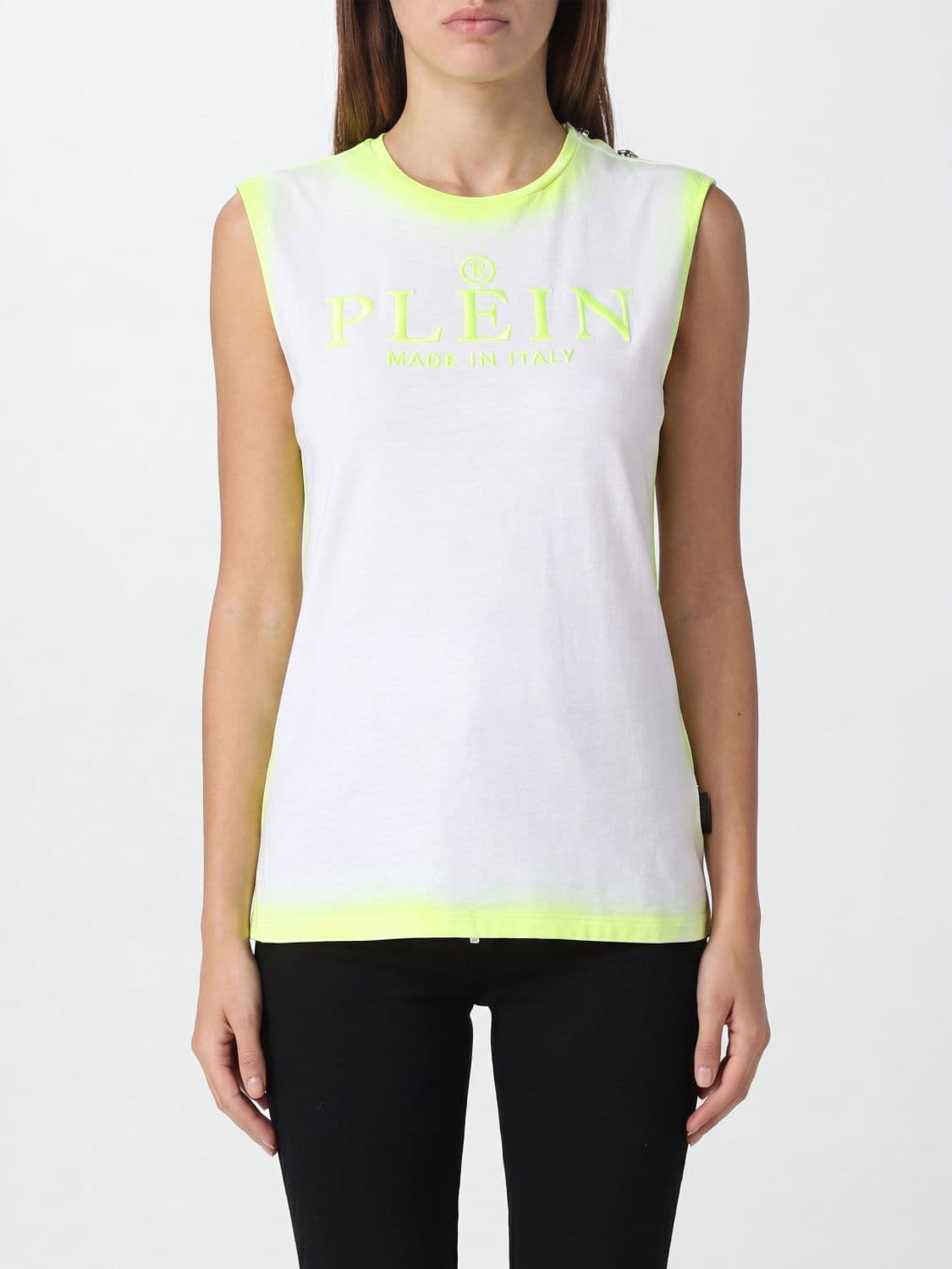 Philipp Plein Sleeveless Slim Fit Top in Cotton with Hexagon Logo