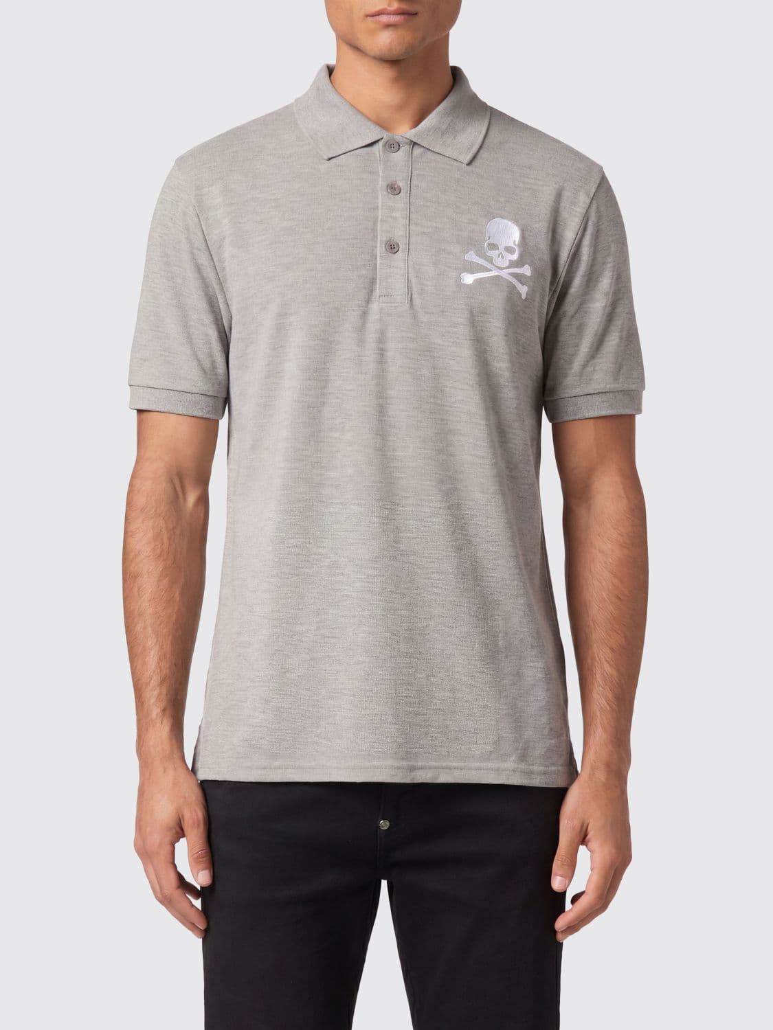 Philipp Plein Skull Print Short-Sleeved Cotton Polo Shirt with French Collar