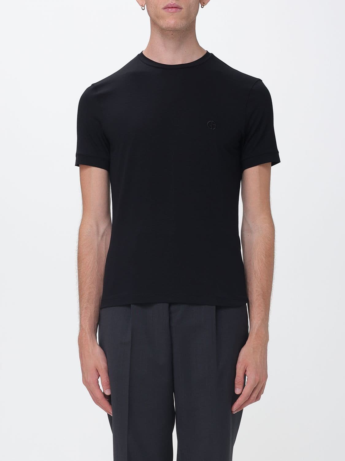 Giorgio Armani Cotton Crewneck T-Shirt with Tone-on-Tone Monogram