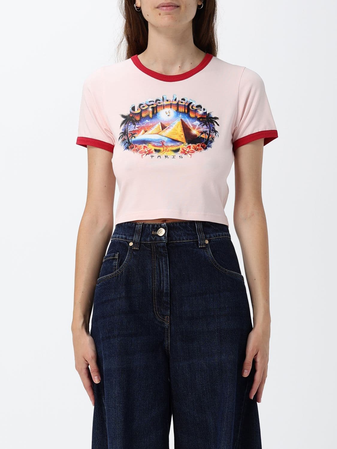 Casablanca Cropped Graphic Print Organic Cotton T-Shirt
