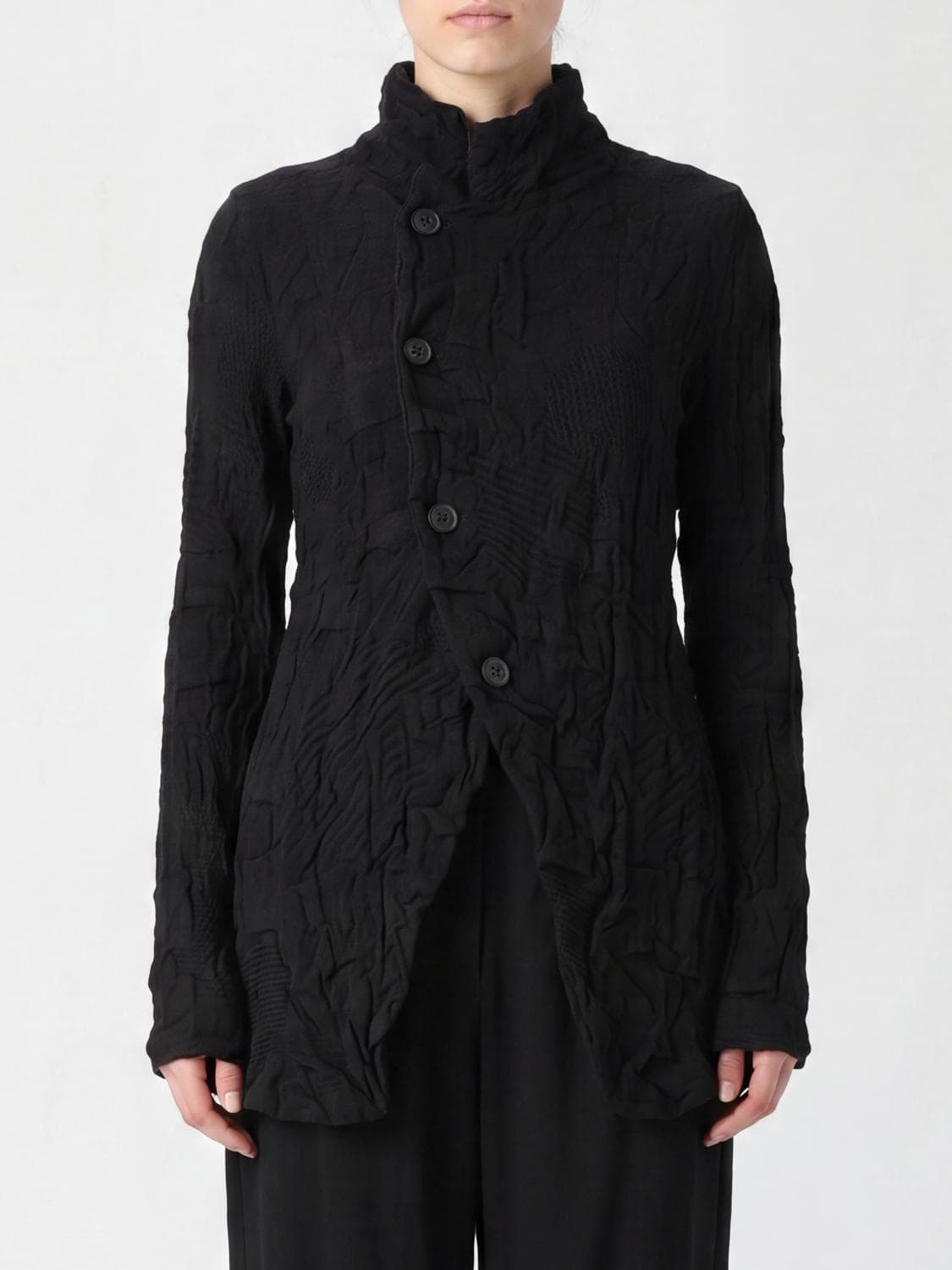 Y's Cropped High-Neck Jacket with Crinkled Effect