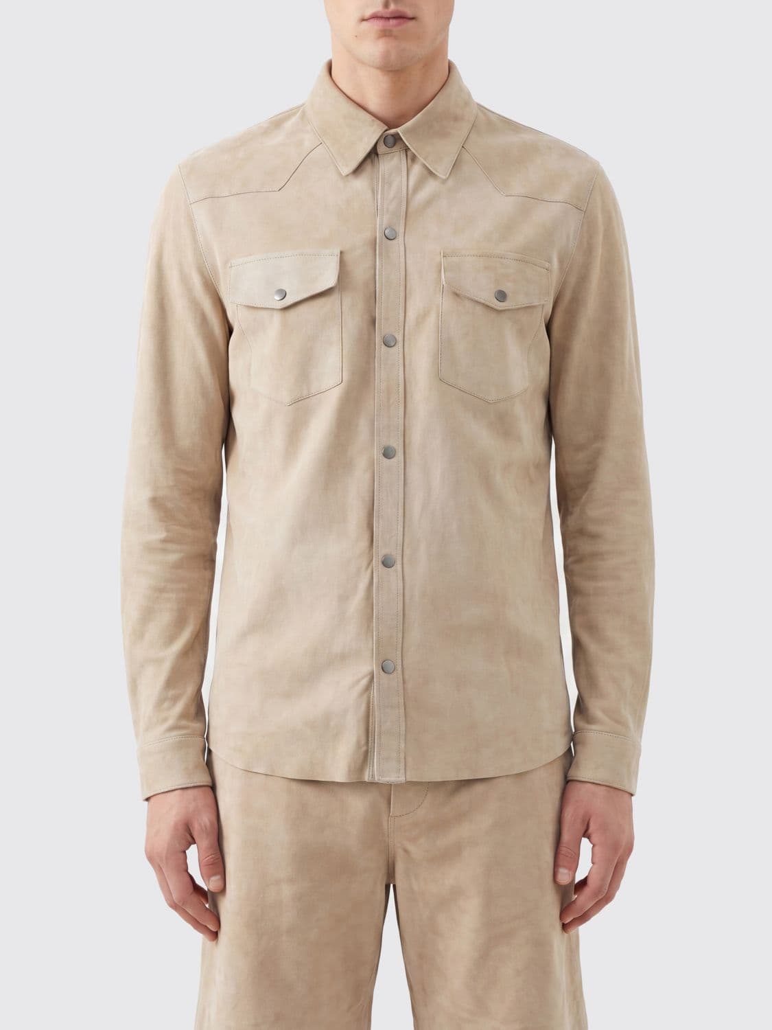 Salvatore Santoro Suede Leather Shirt Jacket with a Curved Hem
