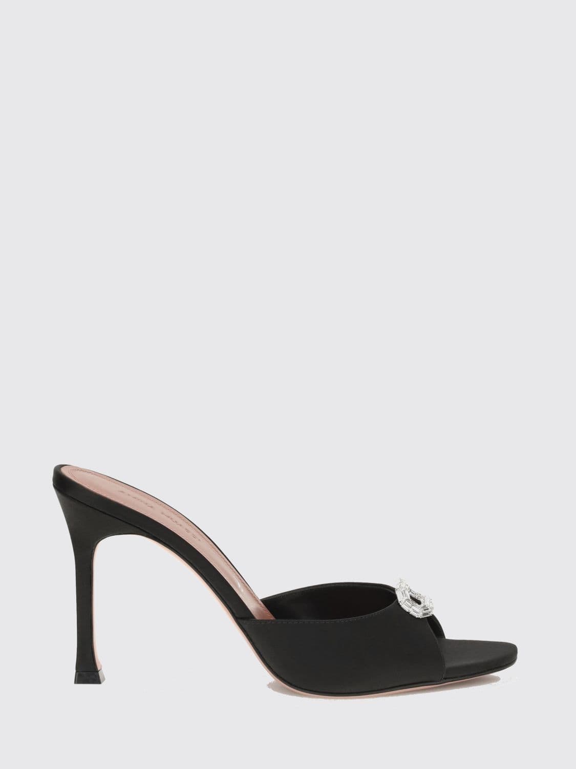 Amina Muaddi Camelia Satin Sandals with Crystal Embellishments and Stiletto Heel