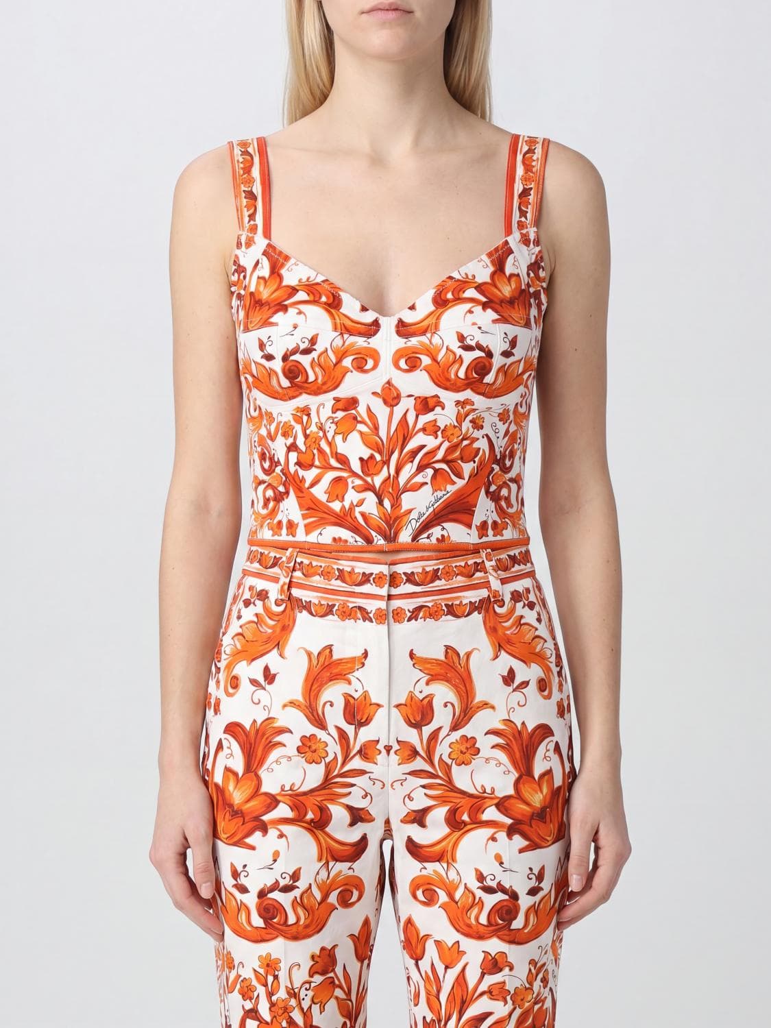Dolce & Gabbana Majolica Print Silk Cropped Corset Top