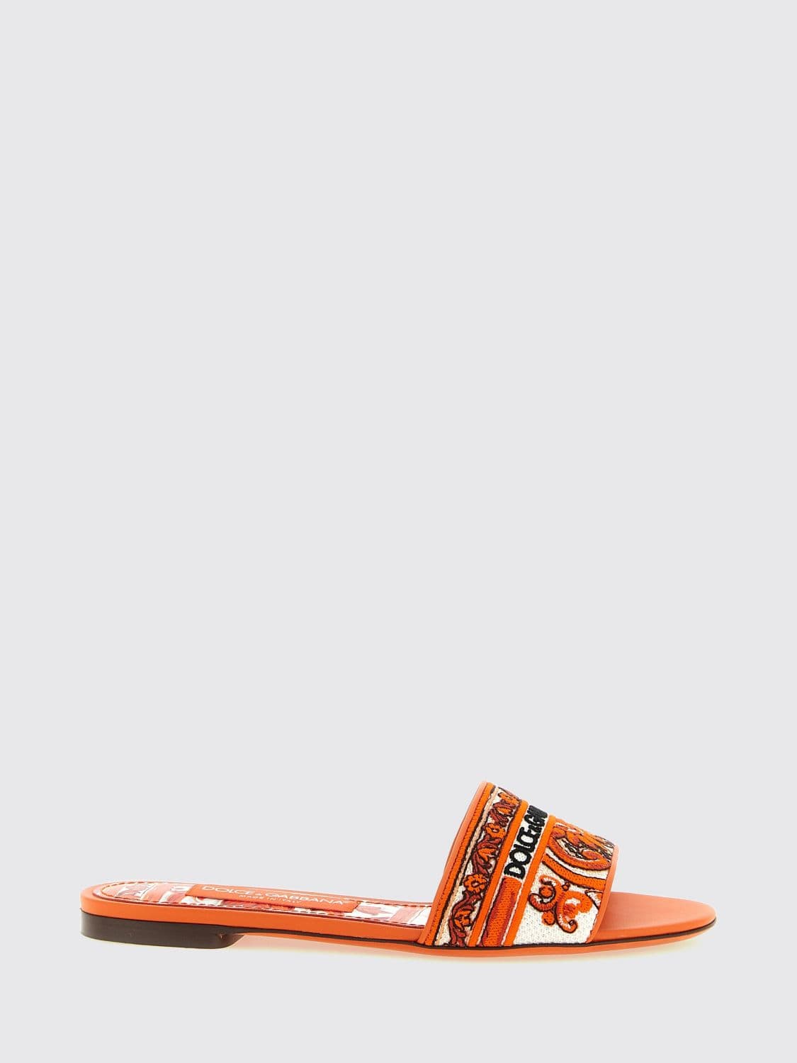 Dolce & Gabbana Majolica-Print Cotton Flat Sandals with Embroidered Logo
