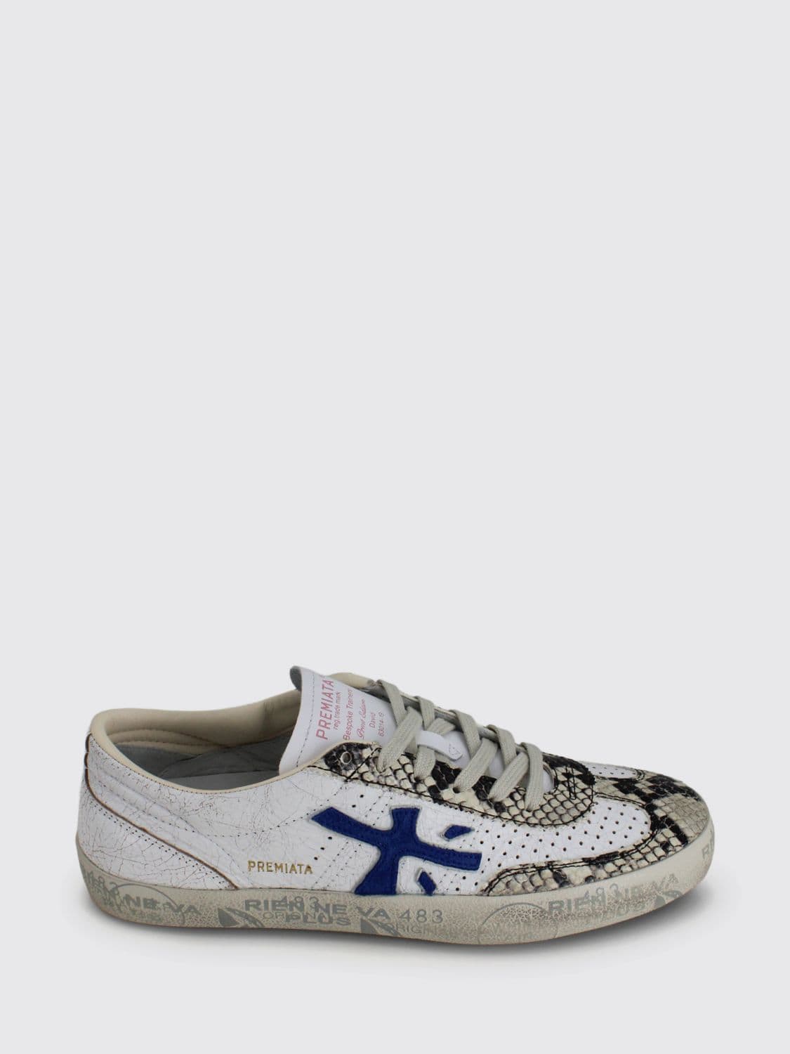 Premiata David Leather Trainers with Python-Effect and Crackled Inserts