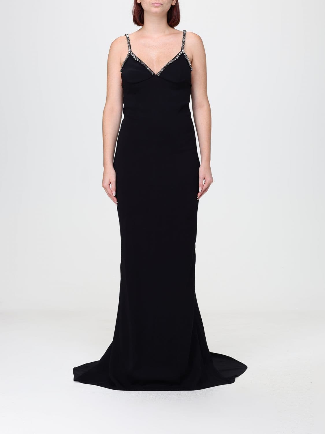 Stella Mccartney Long Evening Gown in Viscose with Jewelled Straps and Train